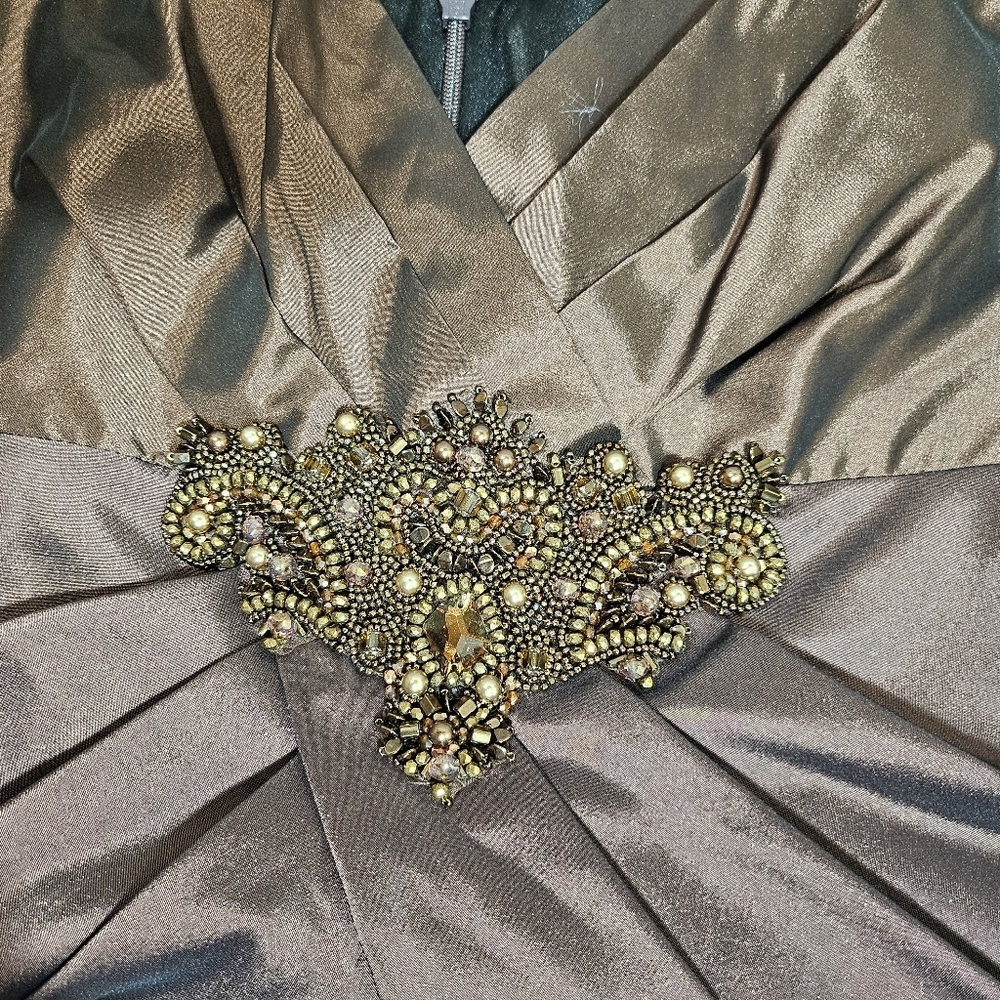 David Meister Brown Copper Bronze Cocktail Dress Beaded 6 - Picture 7 of 16